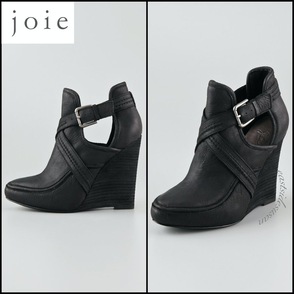 HP🔥 NIB JOIE Brickhouse LEATHER Wedge Bootie w Straps - Picture 1 of 8